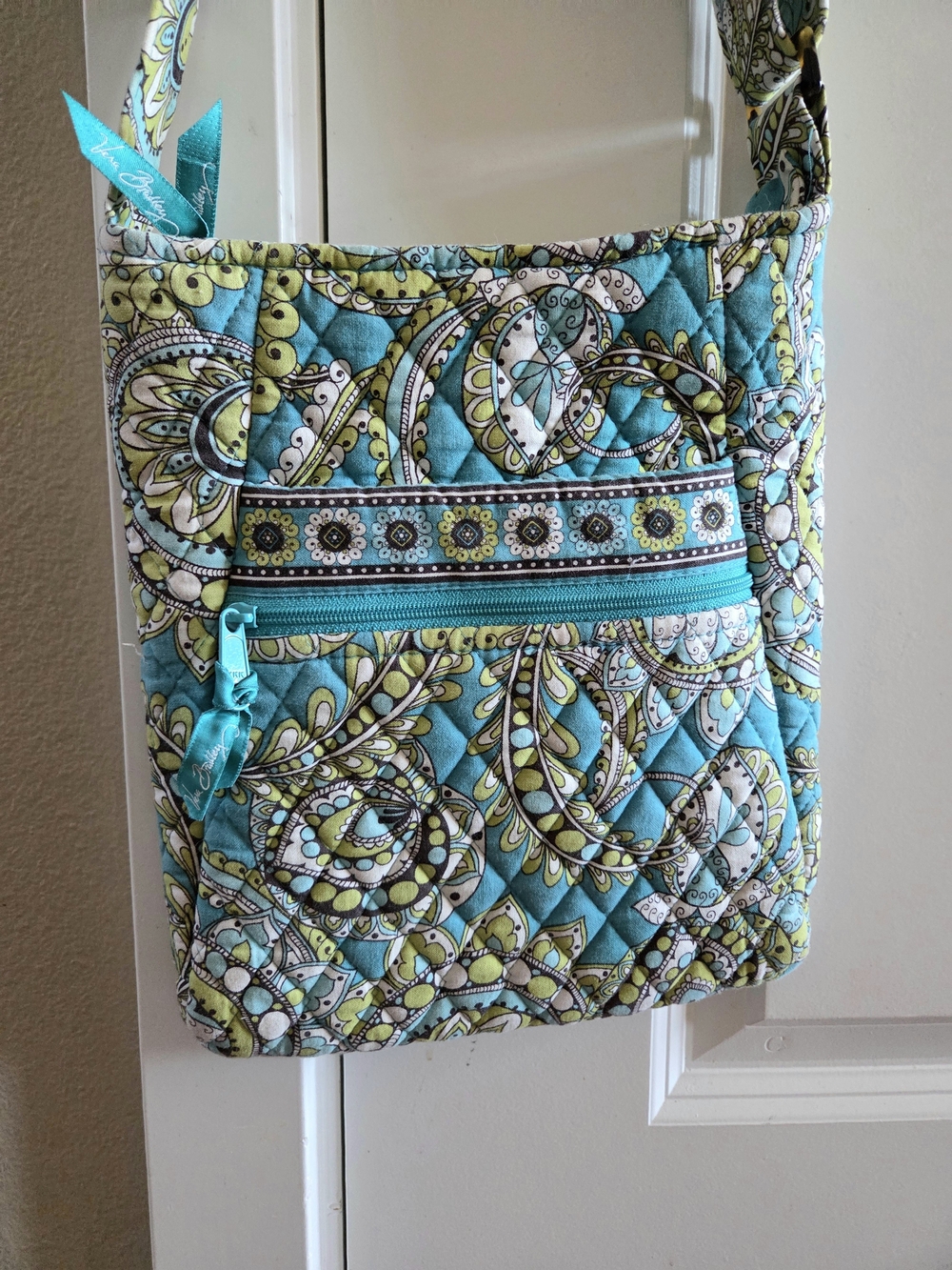 Vera Bradley Teal and Lime Paisley Quilted Crossbody